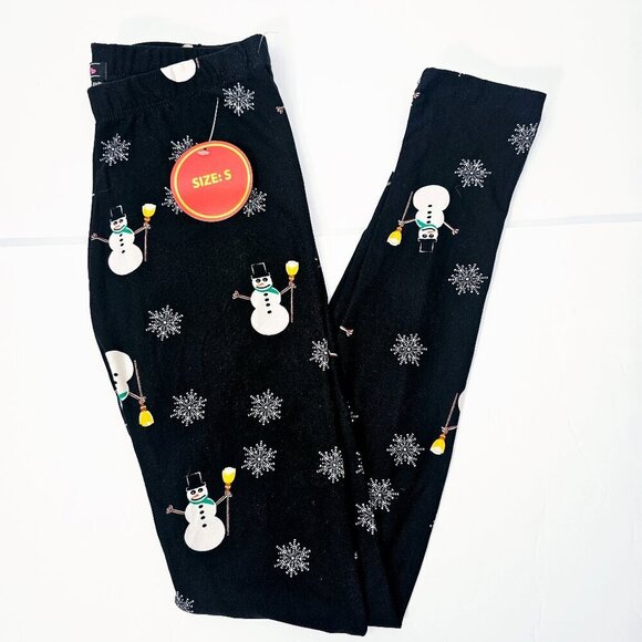 Just One Girls Black & White Snowman Print Holiday Leggings Size Small NWT - Picture 1 of 7